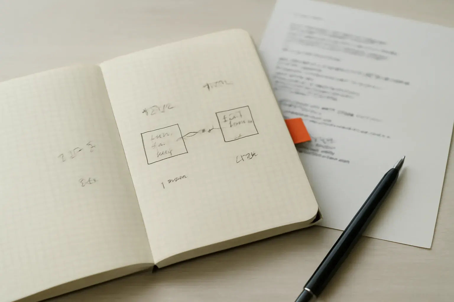 A notebook with language codes and arrows.