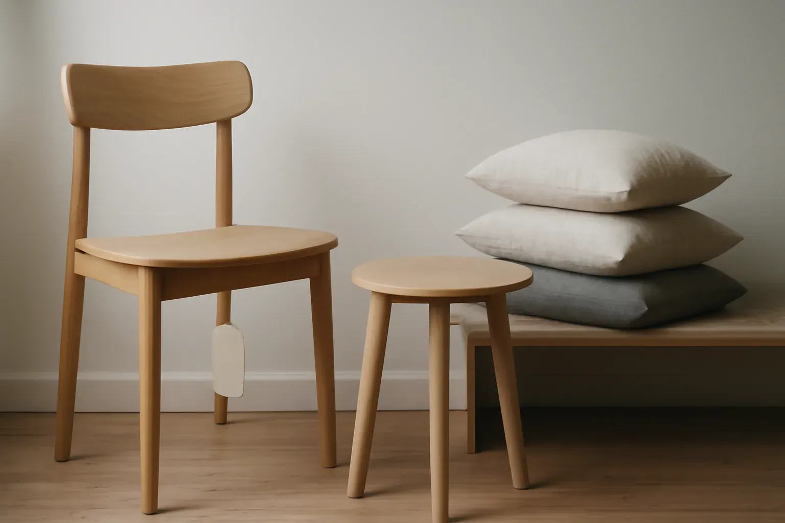 A furniture showroom with a sofa and a side table in daylight.